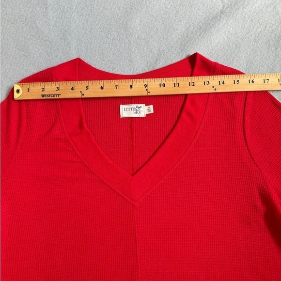NWT - Terra & Sky Long Sleeve Brilliant Red Waffle Tee Shirt (0X) - Picture 4 of 10
